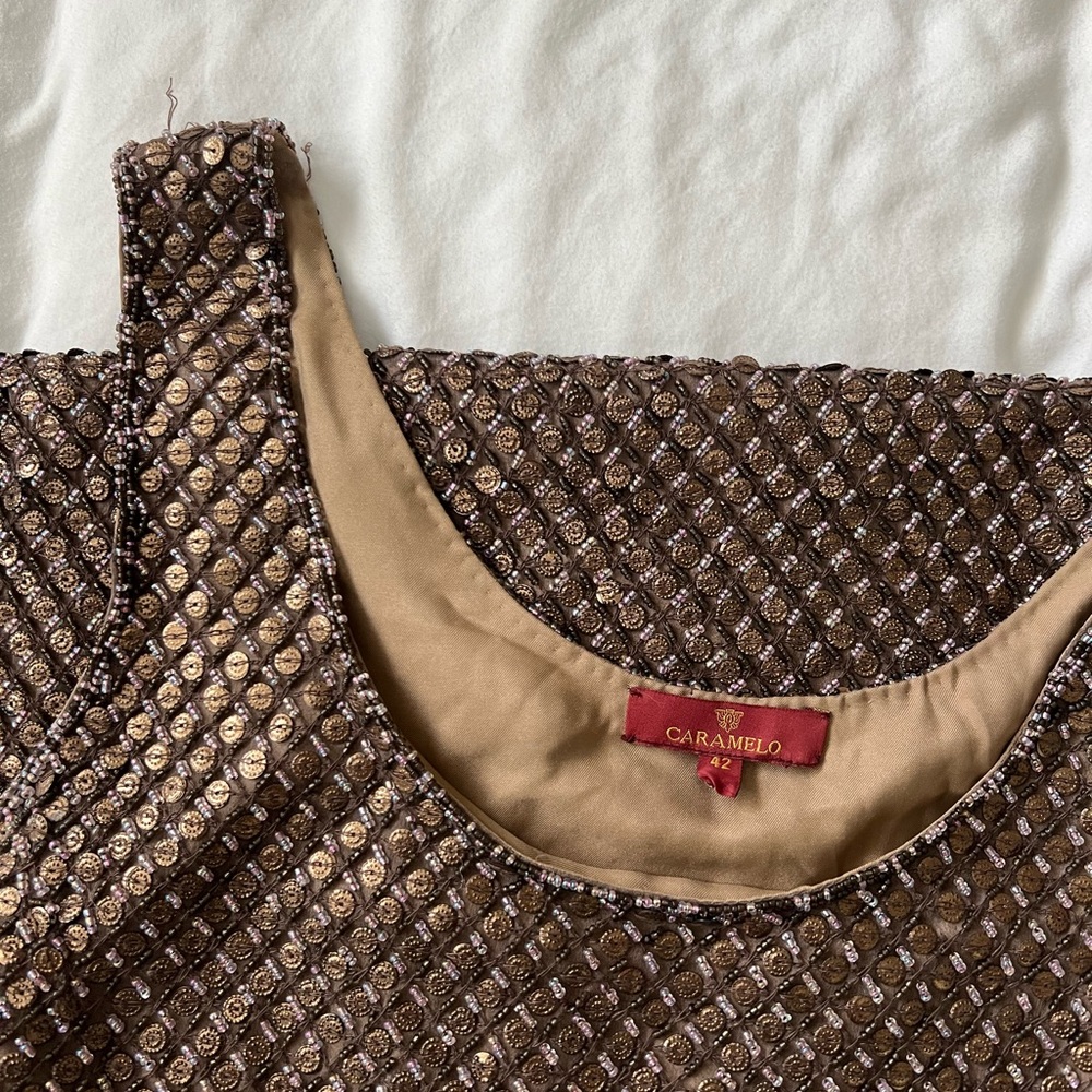 Caramelo Italian bronze beaded cocktail dress - size 42 - Picture 2 of 4